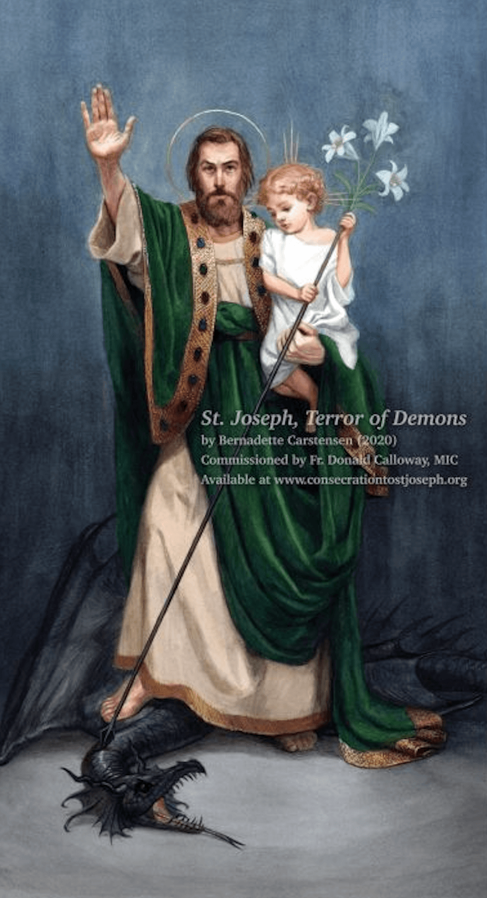 St. Joseph, Terror of Demons — painting by Bernadette Carstensen (2020), commissioned by Fr. Donald Calloway, MIC